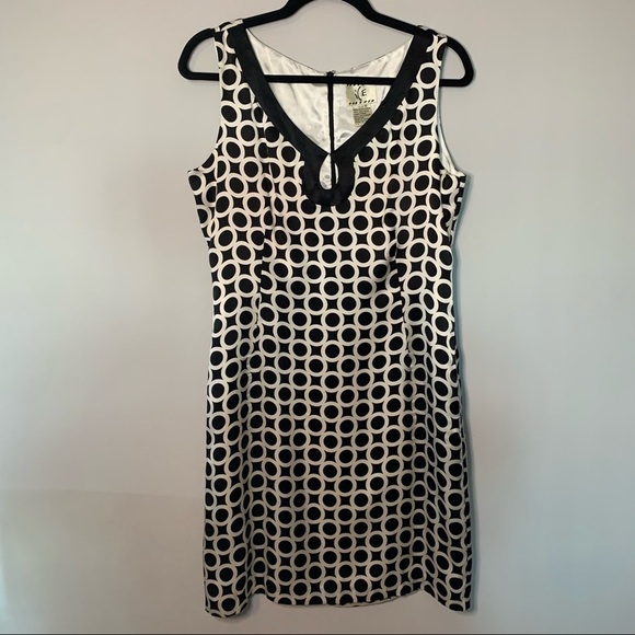 Women’s ICE black geometric circular printed silk sleeveless dress size 10 - Picture 1 of 4